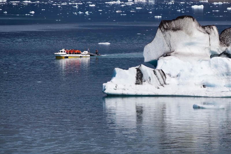 Boat on Jokulsarlon lake