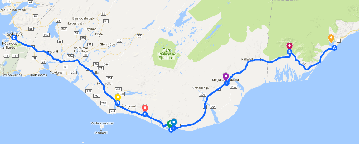 2 Day South Coast Iceland Tour - Route