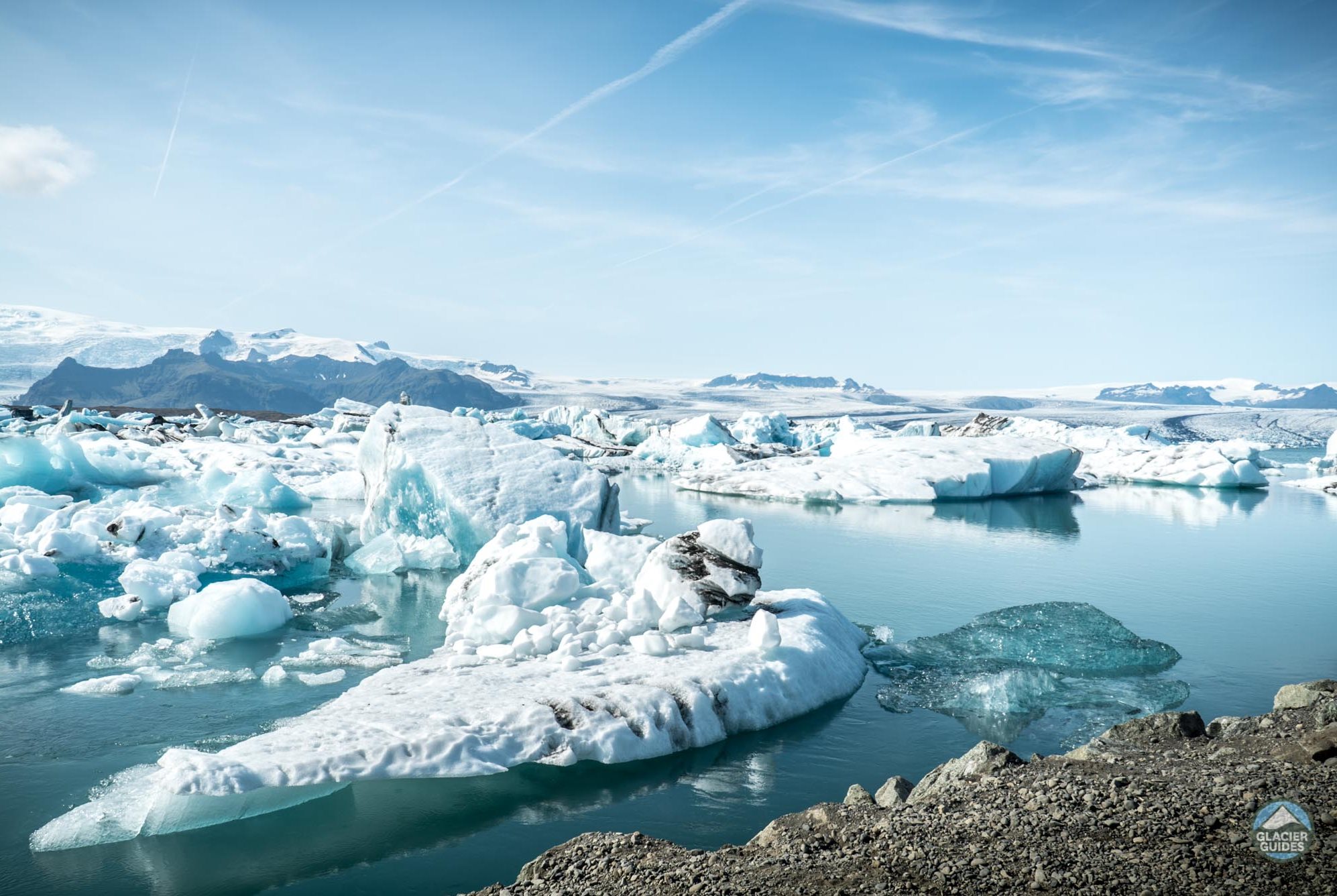 Icebergs floating in Jokulsarlon Glacier Lagoon Iceland