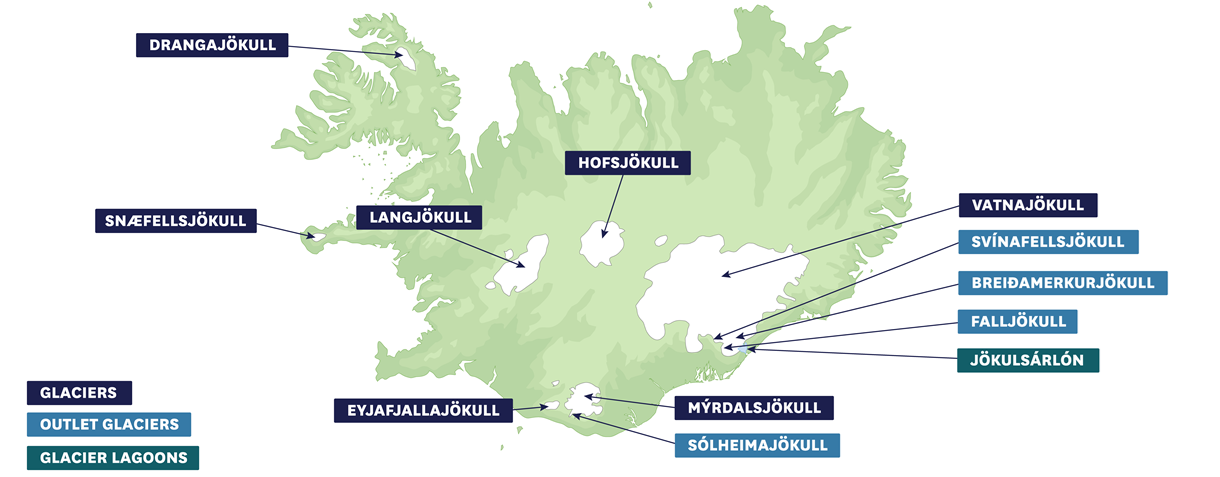 glaciers iceland map