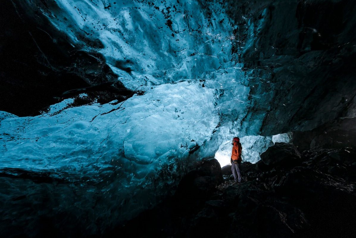 Inside Azure Ice Cave Views inside Azure ice cave in Solheimajokull, south Iceland.