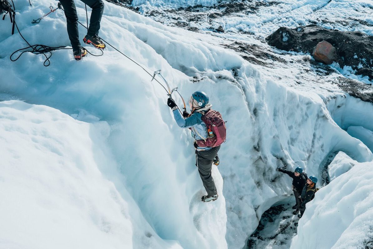 tour group ice climbing on largest glacier 