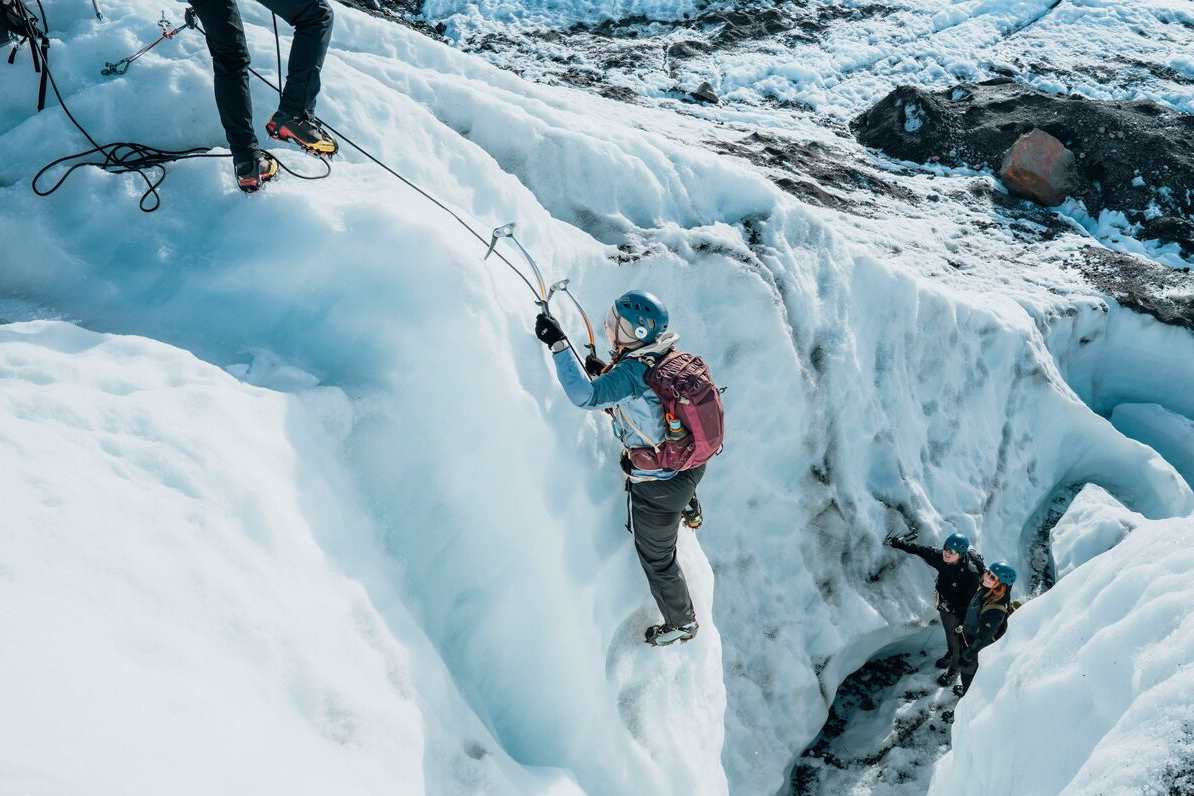 tour group ice climbing on largest glacier 