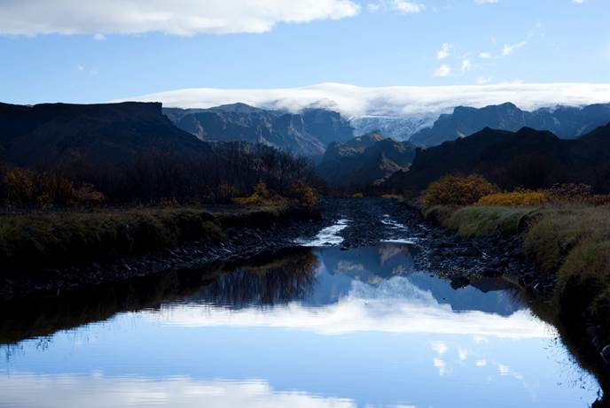 lake inside thorsmork valley Iceland