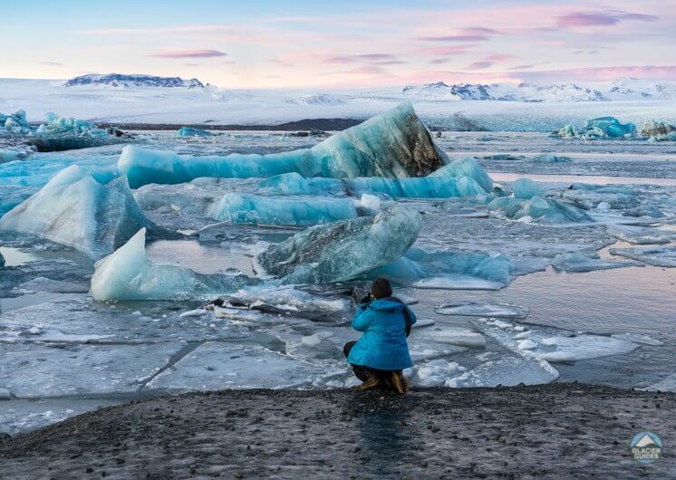 The Beautiful Colors And Stripes On The Icebergs at Jokulsarlon