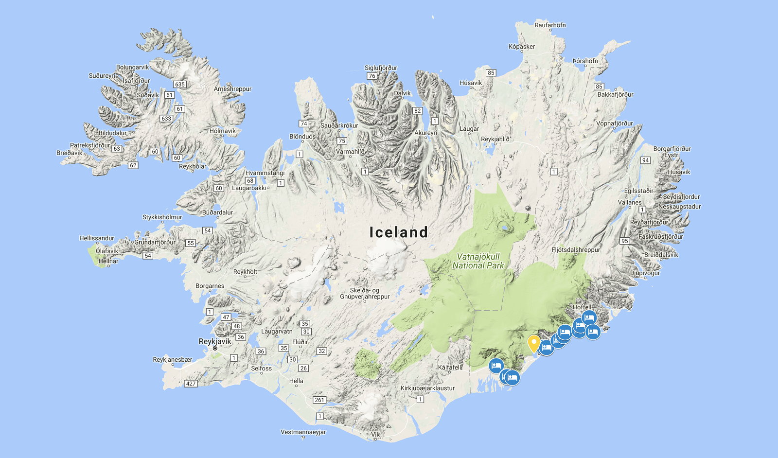 Accommodation near Jokulsarlon