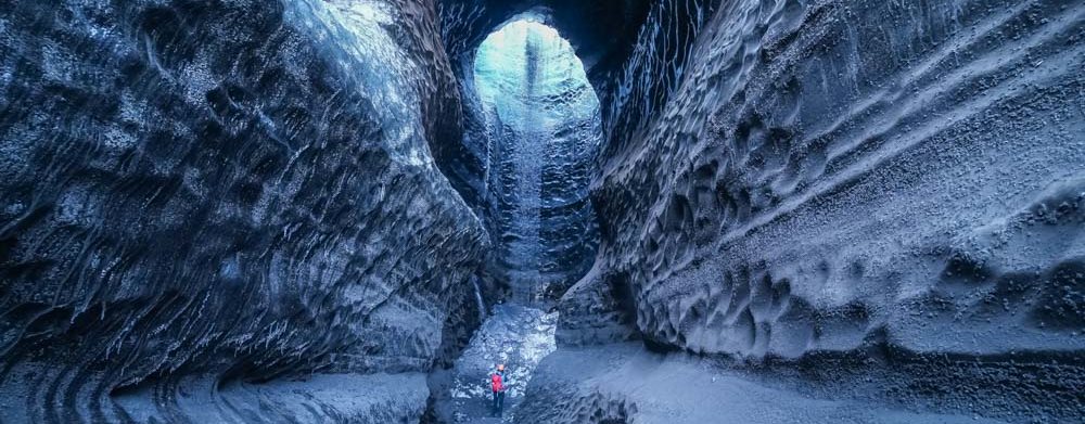 Ice cave beneath Katla volcano on Myrdalsjökull glacier