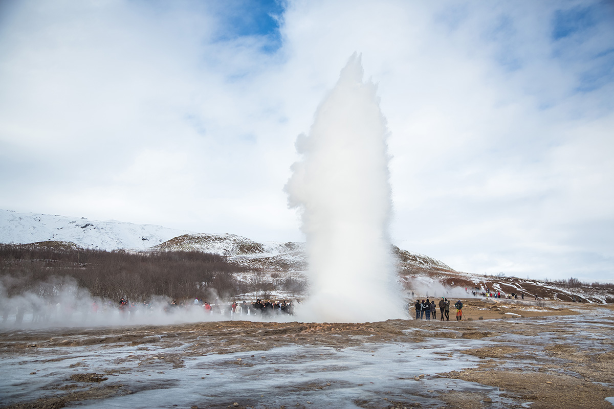 Strokkur Geysir gushing up in Golden Circle of Iceland