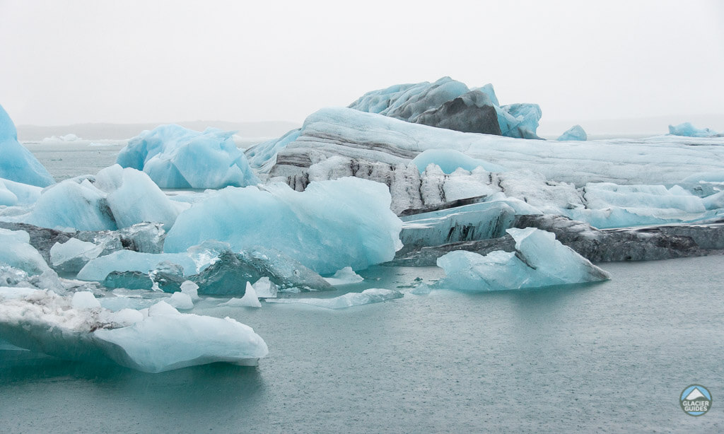 Black Stripes in the Icebergs in Jokulsarlon Glacier Lagoon