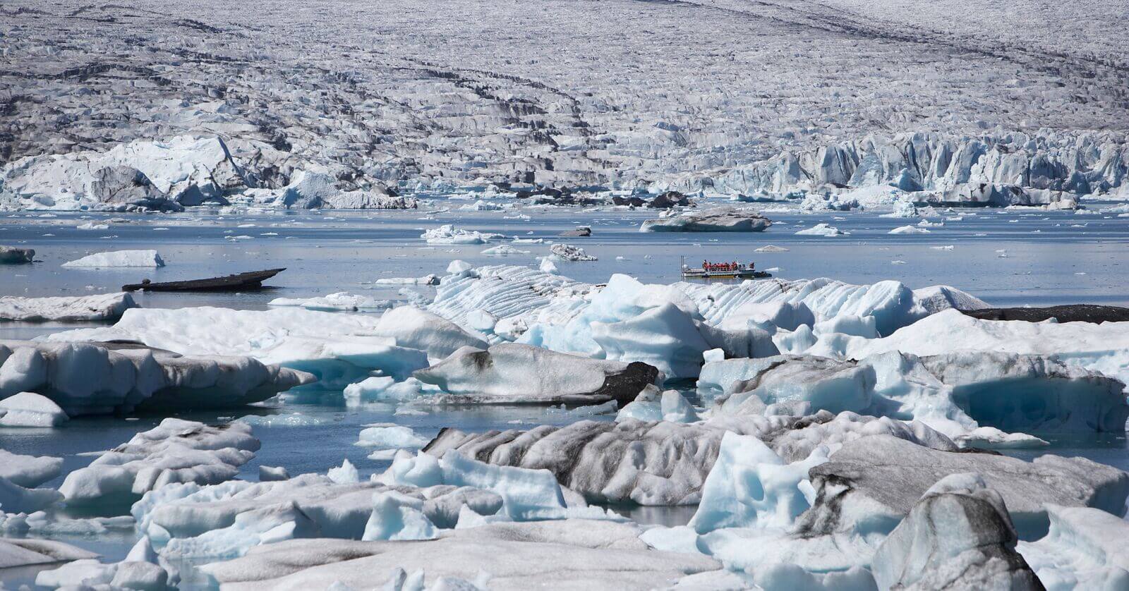 Sailing Close to Icebergs at Fjallsarlon Glacier Lagoon, South Iceland