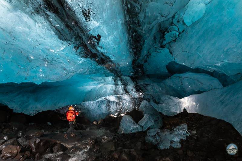 Blue light magic inside ice cave Blue light magic inside ice cave