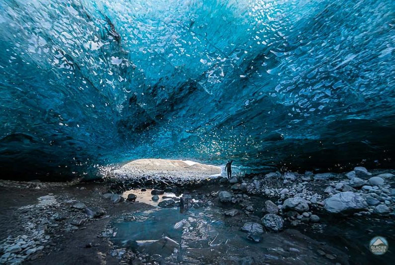 Spectacular crystal blue ice cave