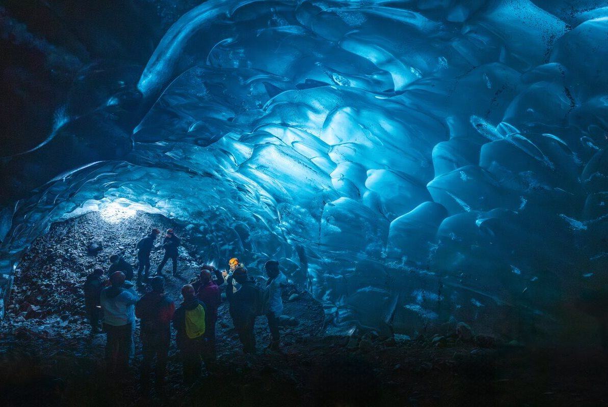 Spectacular crystal blue ice cave
