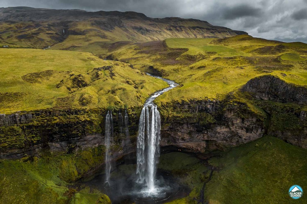 Seljalandsfoss Waterfall From Aerial View In Iceland