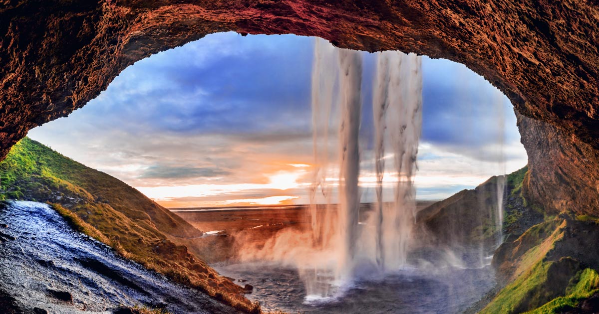 Seljalandsfoss Waterfall Sunset In Iceland