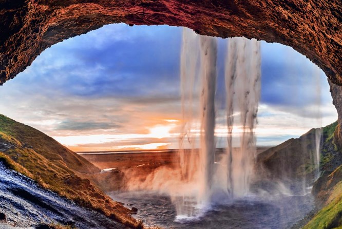 Seljalandsfoss Waterfall Sunset In Iceland