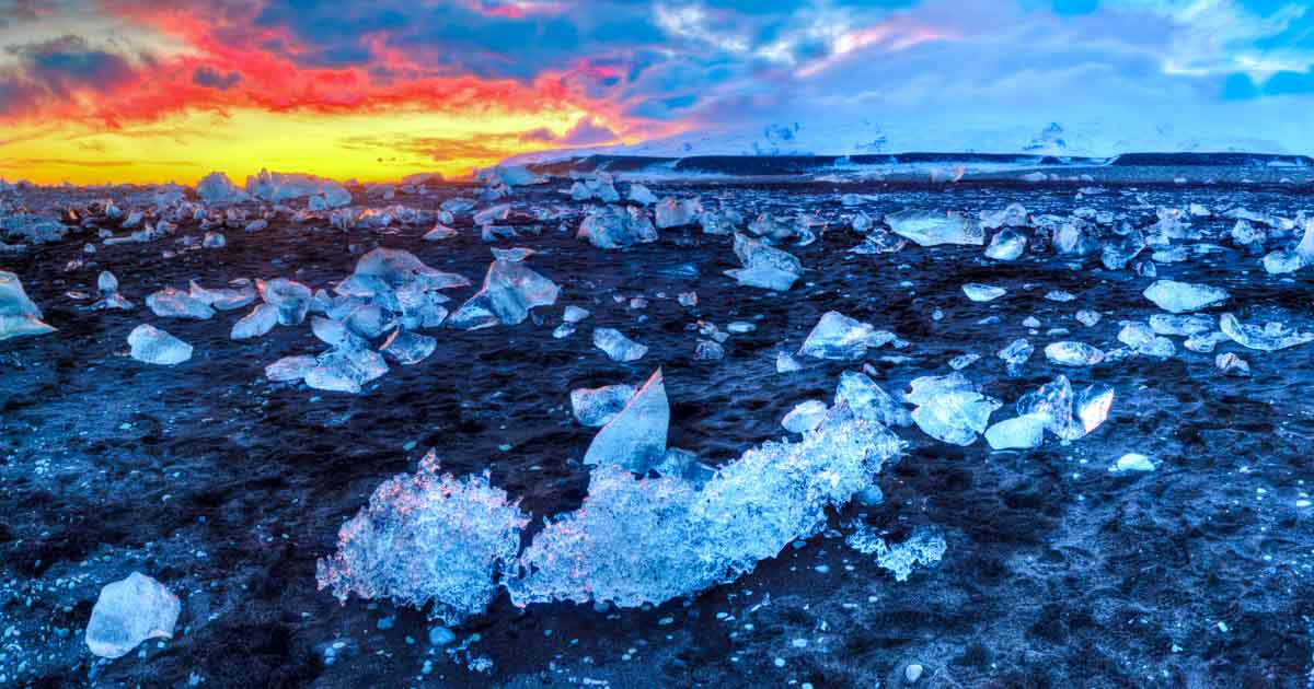 Diamond Beach And Crystal Ice In Sunset
