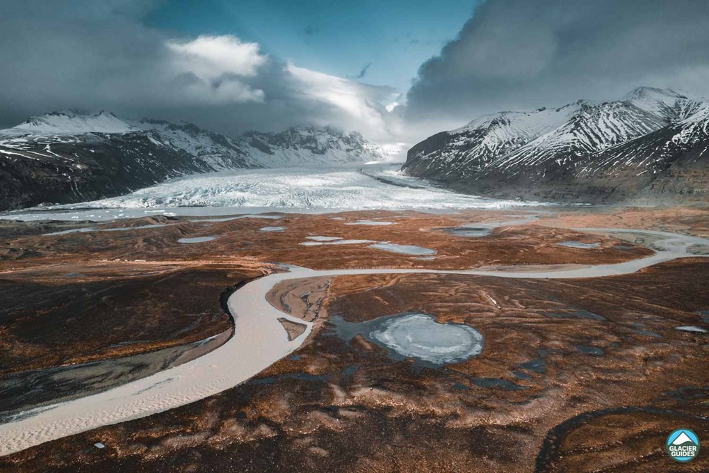 Iceland Vatnajokull Glacier Outlet Aerial View