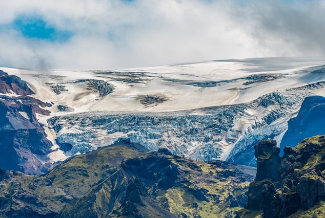 Iceland Myrdalsjokull Glacier And Mountains Aerial View