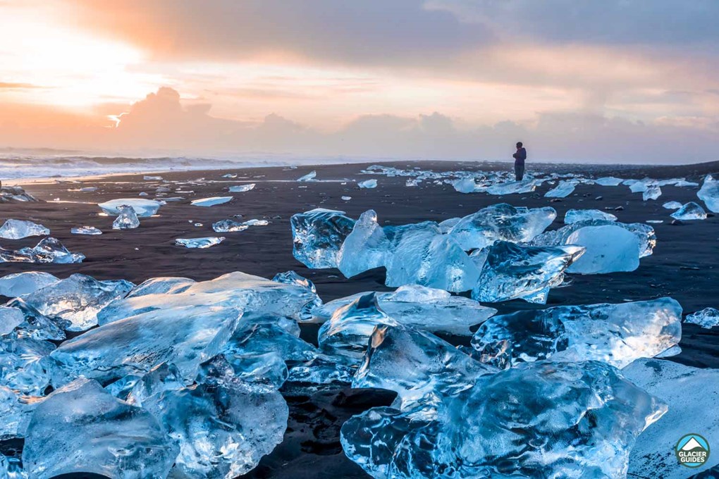 Diamond Beach With Crystal Ice In Iceland