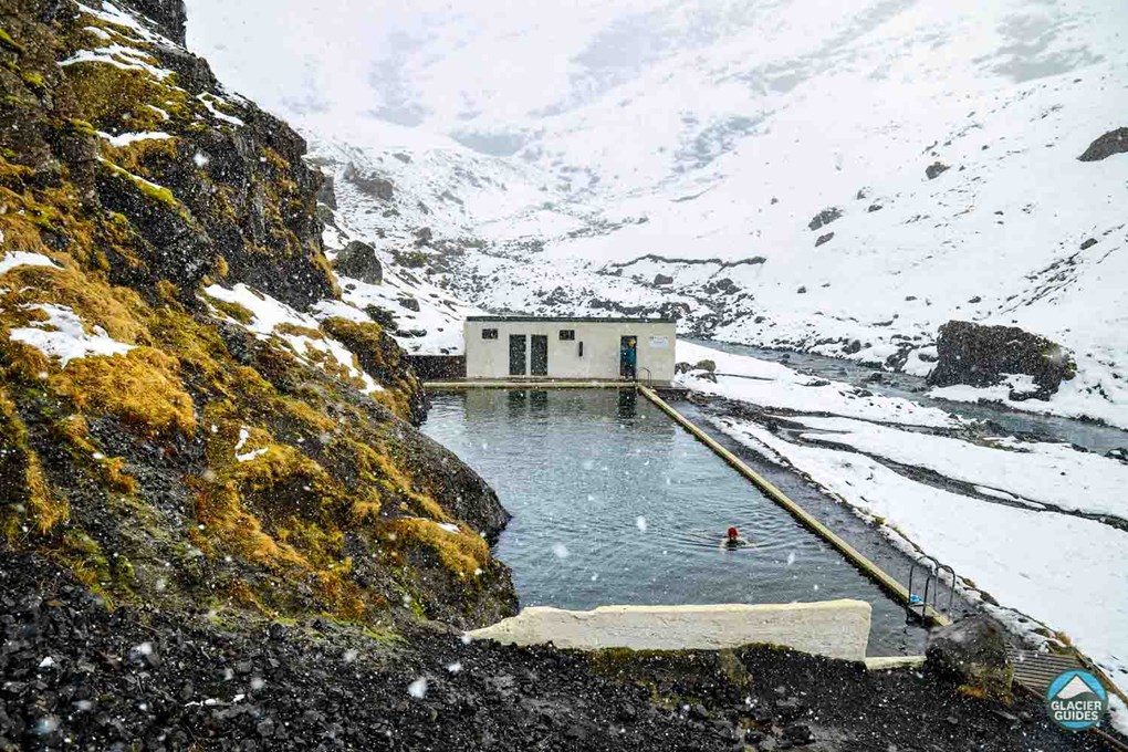 Seljavallalaug Hot Pool And Mountains In Winter
