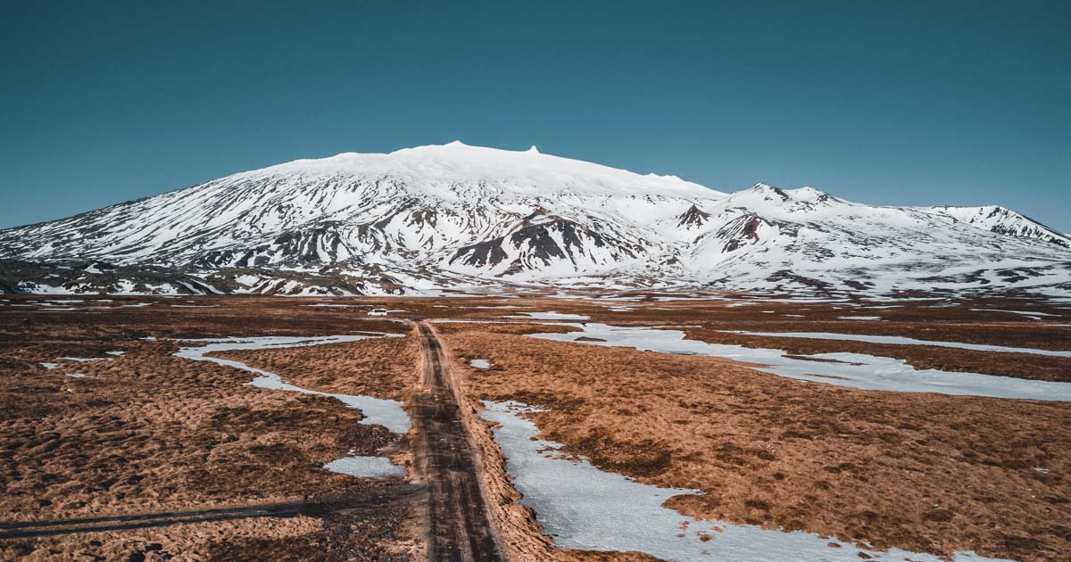 Aerial view of Road Towards Snaefellsjokull Glacier