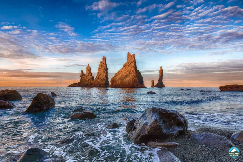 Basalt rock formations Troll toes on black sand beach