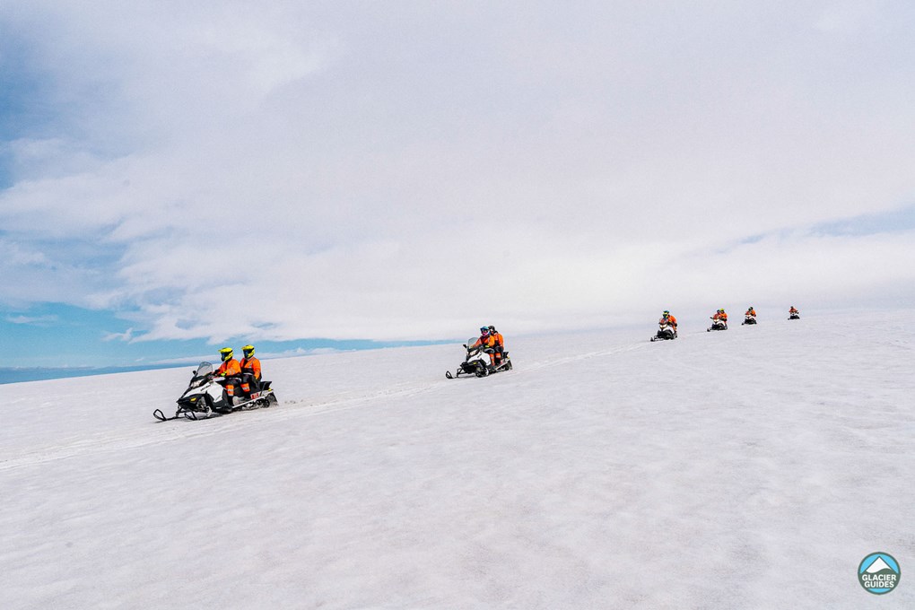 Snowmobiles on Langjokull Glacier