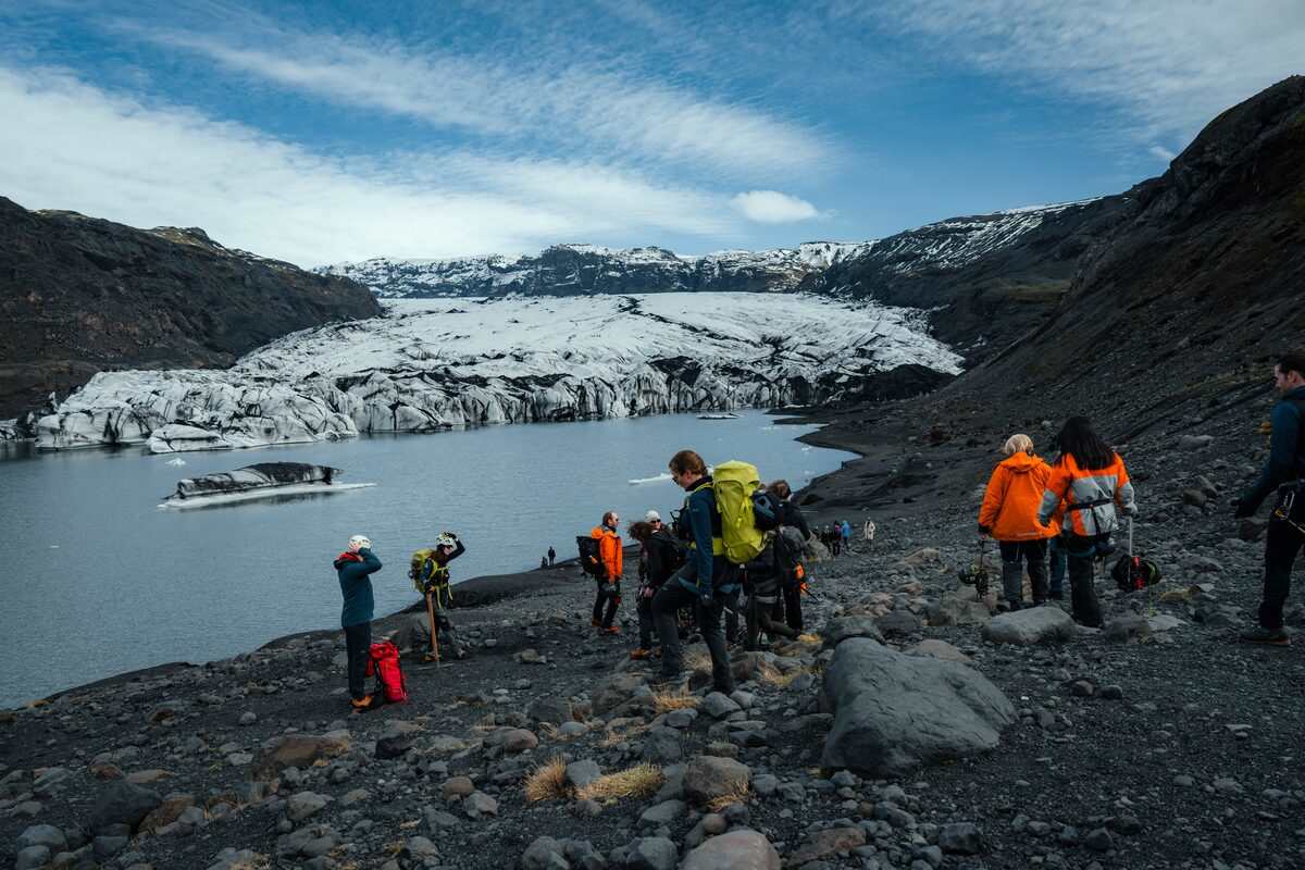 Small group at Solheimajokull glacier.