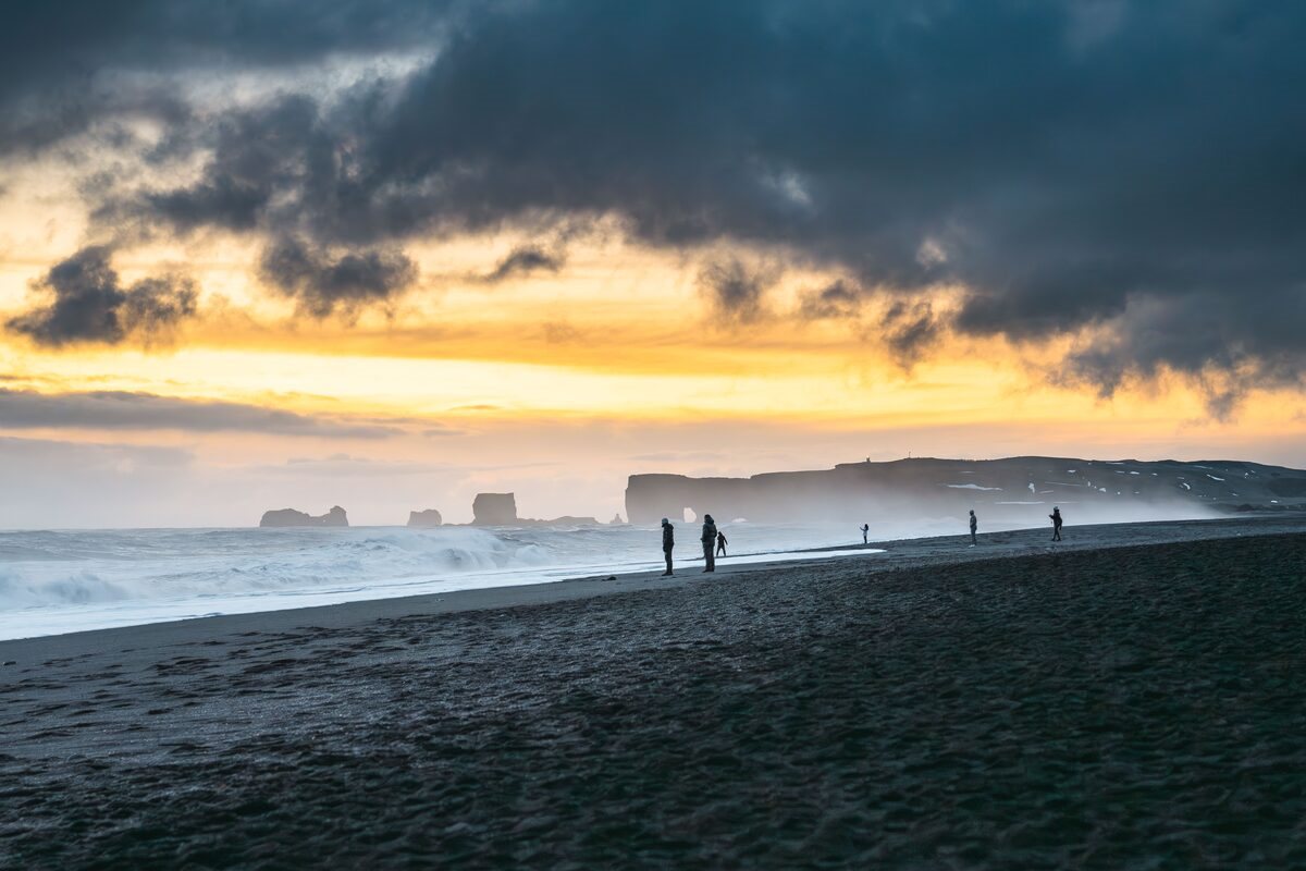 Black sand Beach during winter in iceland