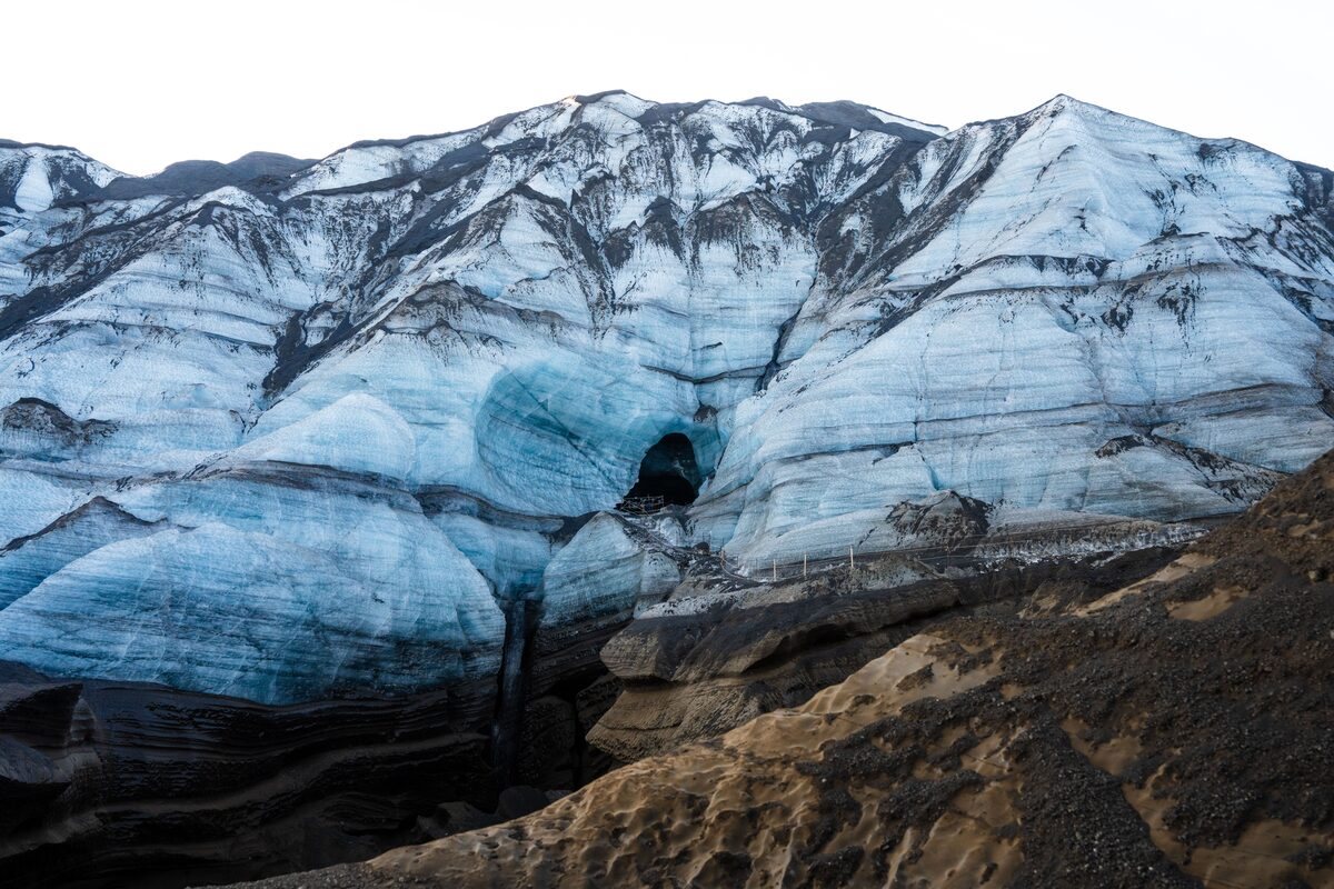 entrance into katla ice cave in iceland