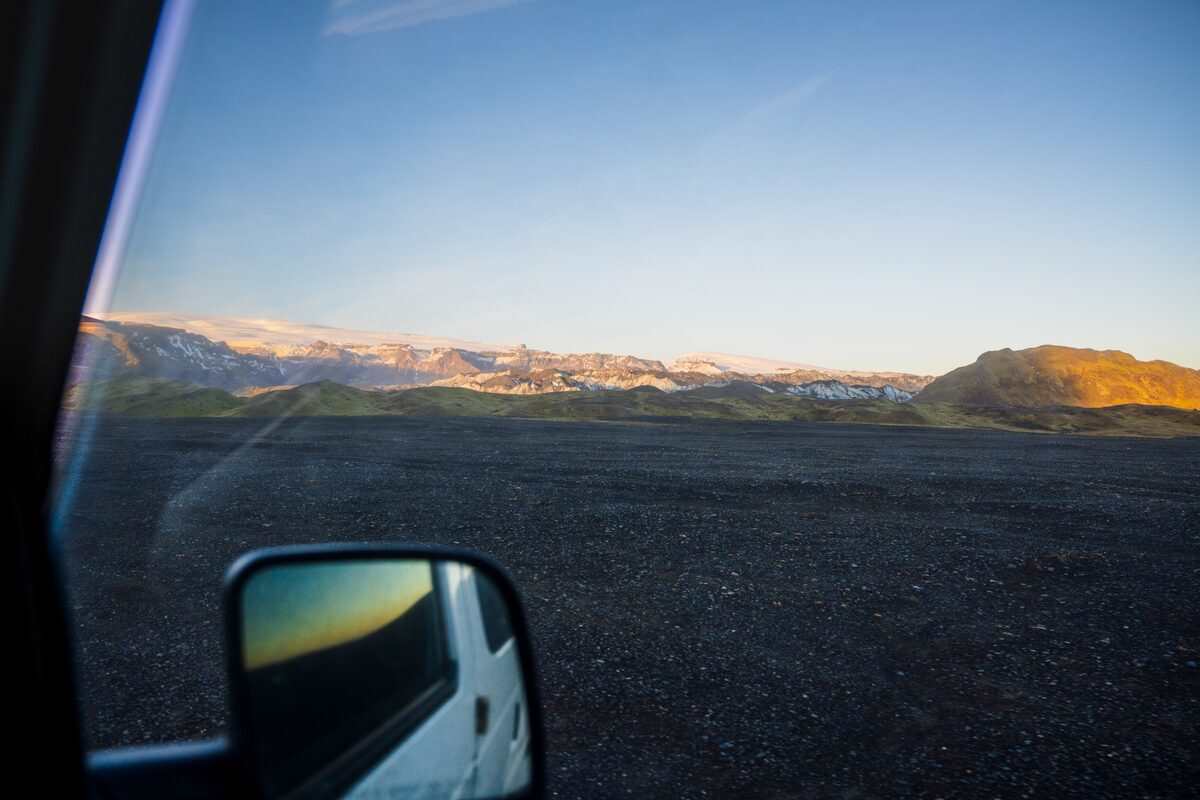 hills and mountains around katla photographed from a super jeep in iceland