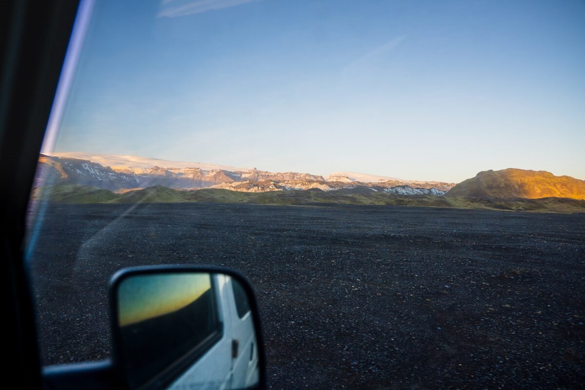 hills and mountains around katla photographed from a super jeep in iceland